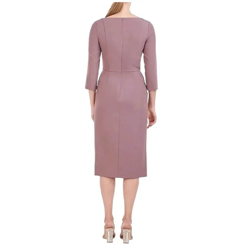 NWT KAY UNGER Size 4 Anya Asymmetric Crepe Midi-Dress - Mink color